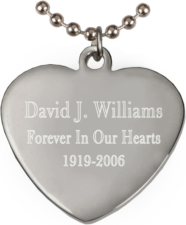 Memorial Jewelry: Silver Rhodium Plated Engraved Heart Tag with Free 12 Inch Chain