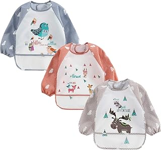 Yealoo 3 pcs Wasserdicht Babylätzchen Ärmellätzchen abwaschbar Latz Nässeschutz 6-36 Monate