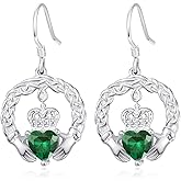 TANGPOET Claddagh Birthstone Earrings for Women 925 Sterling Silver 18K Gold Plated Irish Celtic Jewelry Valentines Christmas Birthday Gifts for Her