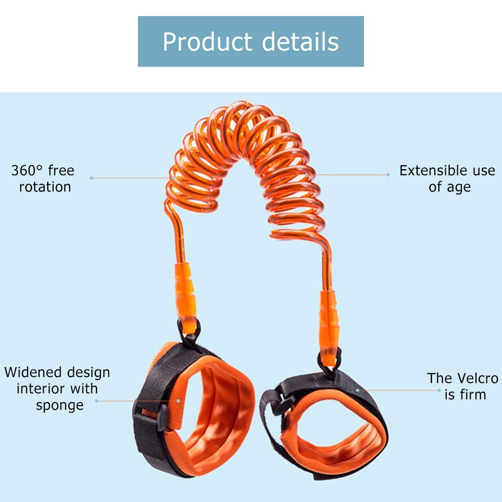 Cavo di Sicurezza da Polso per Bambini 1m/2m 360 Gradi Regolabile Cinghia Anti-perso sicurezza polso link Pettorine Bambino Anti perso Velcro Belt & braccialetto bambino Anti-lost cintura (Arancione, 1.5m)