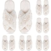 Jiuguva 6 Pairs Bride Slippers for Wedding Fuzzy Pearl Bride Slippers for Women Bridesmaid Bachelorette