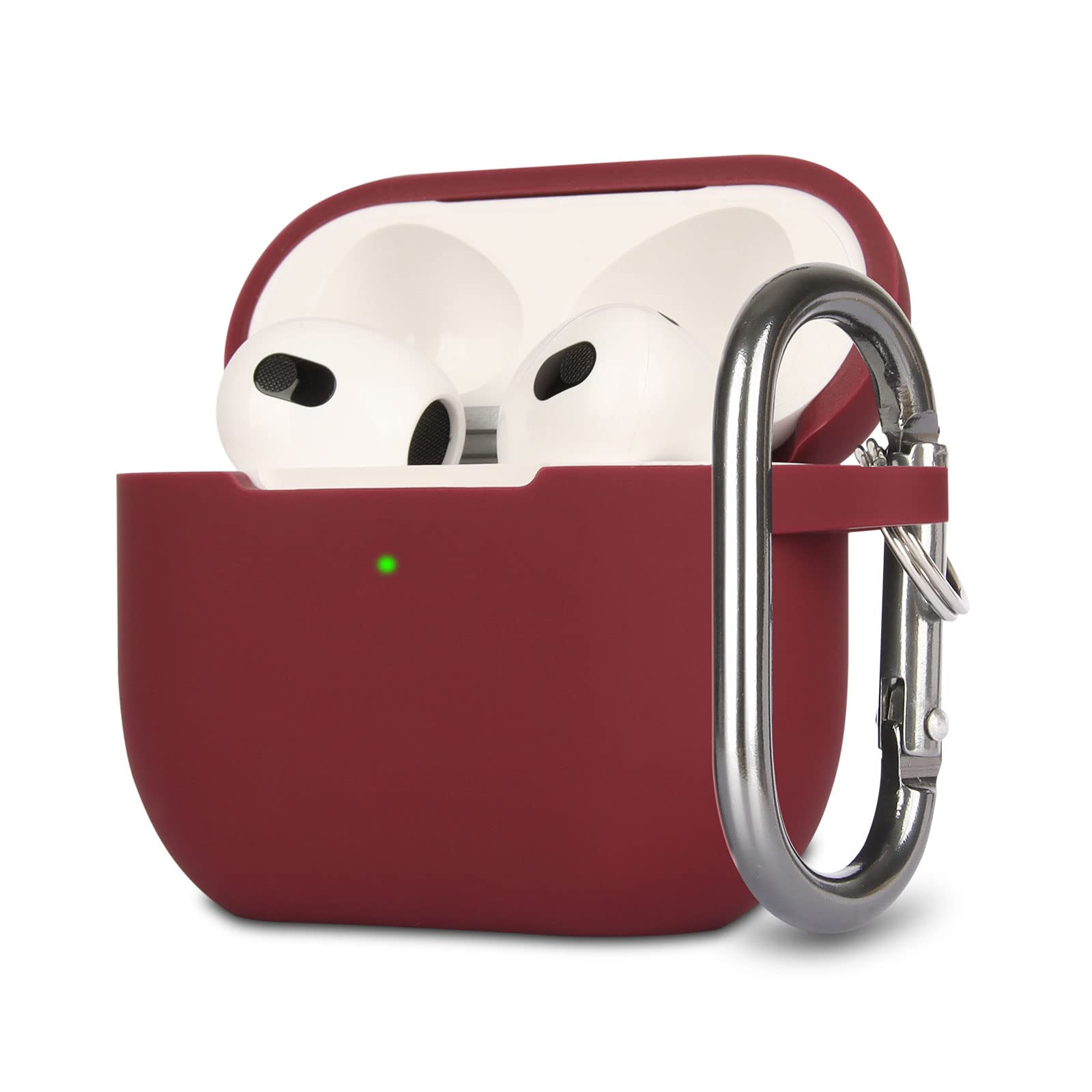 KOKOKA Case Cover Compatible with Airpods 3, Soft Silicone Skin Case Cover Shock-Absorbing Protective Case for Airpods 3rd Generation with Carabiner, Front LED Visible, Coffee