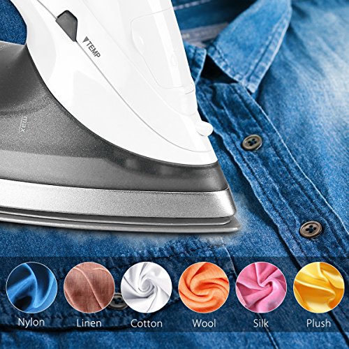 Beautural 1800 Watt Variable Temperature and Steam Iron with LCD Display, Double Ceramic Coated Soleplate, 6.2ft Power Cord and 340ML Tank-White/Grey