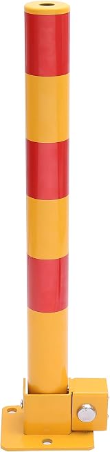 KATSU Tools Yellow Red Fold Down Parking Bollard Lockable Steel Driveway Guard view 2