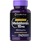 Carlyle Melatonin 10mg Fast Dissolve Tablets | 240 Count | Berry Flavor | 100% Drug Free | Vegetarian, Non-GMO, Gluten Free Supplement