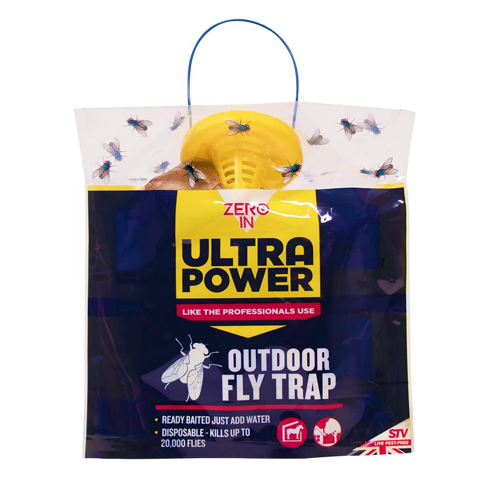 Zero In Ultra Power Outdoor Fly Trap Disposable, Resealable, Outdoor Use, Holds up to 20,000 Flies, Yellow