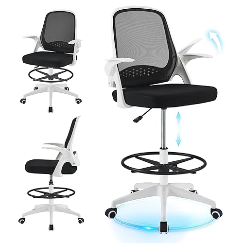 YEEFY Mesh Drafting Chair with Flip-up Arms Footrest Ring