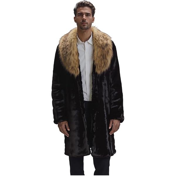 Gsywaipei Mens Fur Collar Trench Coat Thick Single Breasted Coat