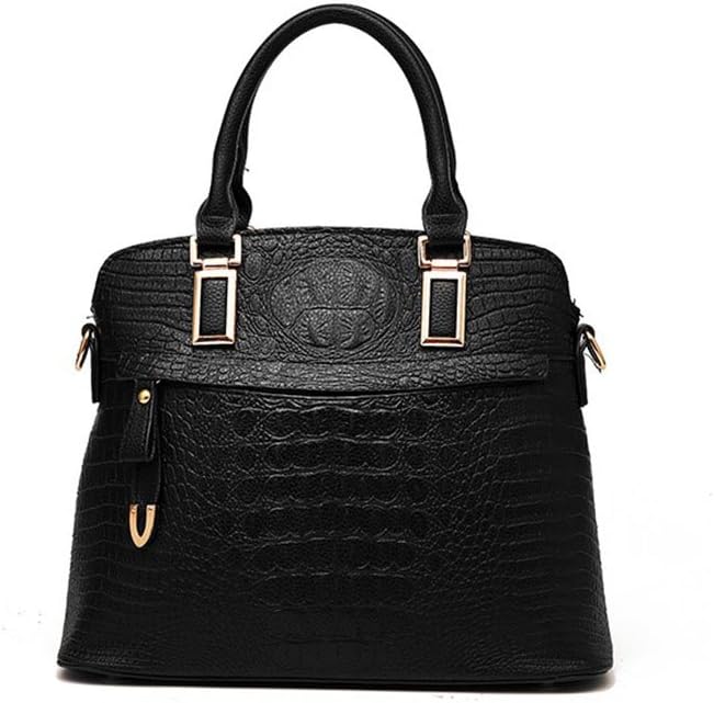 New Fashionable crocodile handbag shoulder bag Ms. Messenger bag shell bag large handbag(Black color)