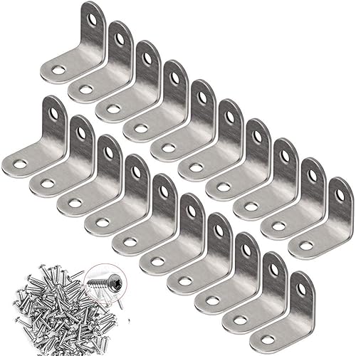 18 Pieces VenTooRr Stainless Steel Corner Braces (30x30mm), L Shaped Corner Fastener Joint Right Angle Support Bracket, 36 Pcs Screws Included