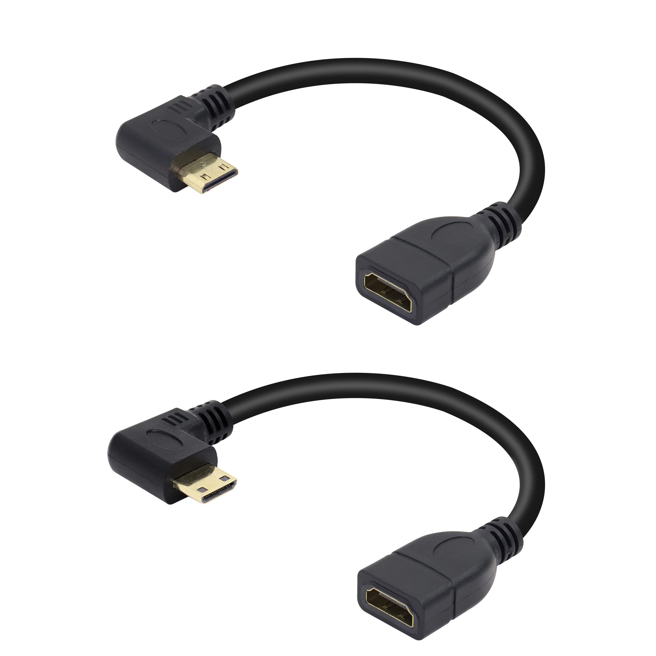 YACSEJAO 90 Degree Mini HDMI to HDMI Cable, 15CM High Speed Right Angle HDMI Extension Cable, 2 Pack High Speed Gold Plated Swivel Converter