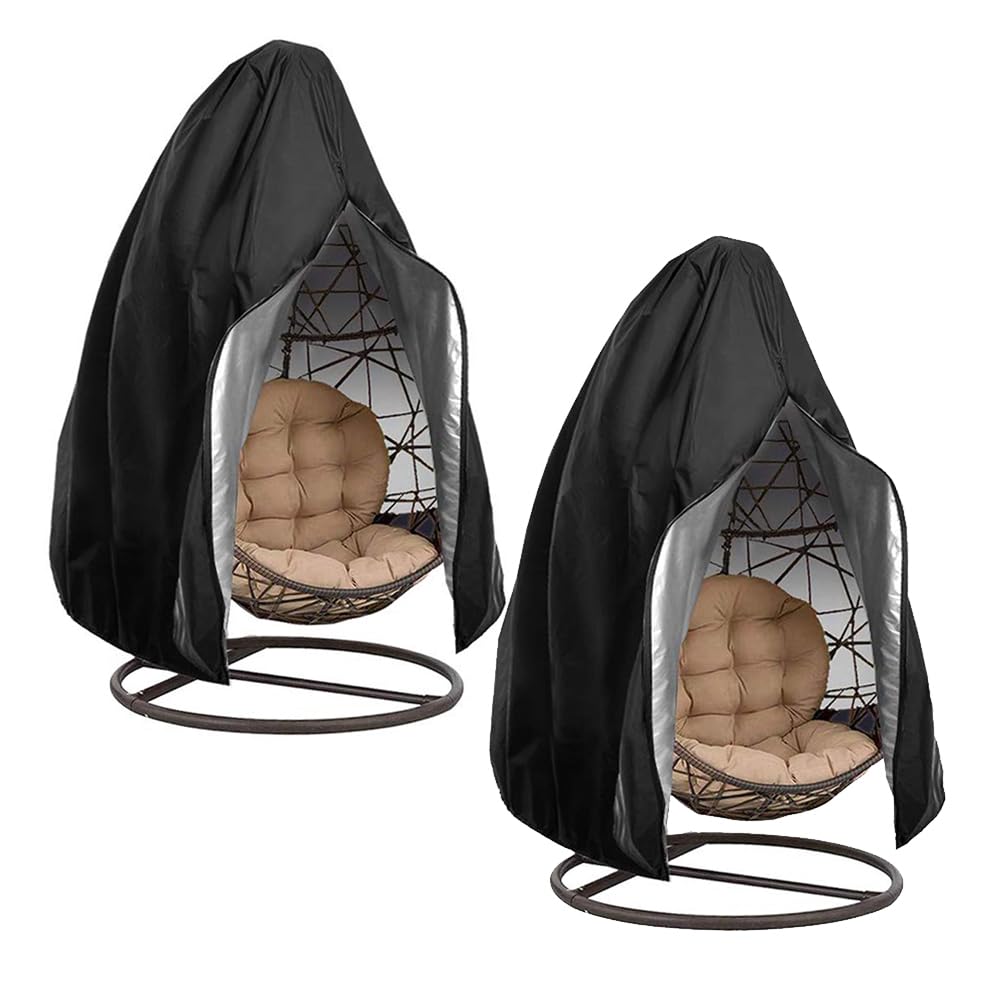 Photo 1 of ?Upgraded?Patio Egg Chair Covers with Zipper, Wicker Egg Swing Chair Covers, Waterproof Heavy Duty Weather Resisatnt Outdoor Chair Cover, Windproof Hanging Chair Cover, 75" x 45", Black, 2 Pack