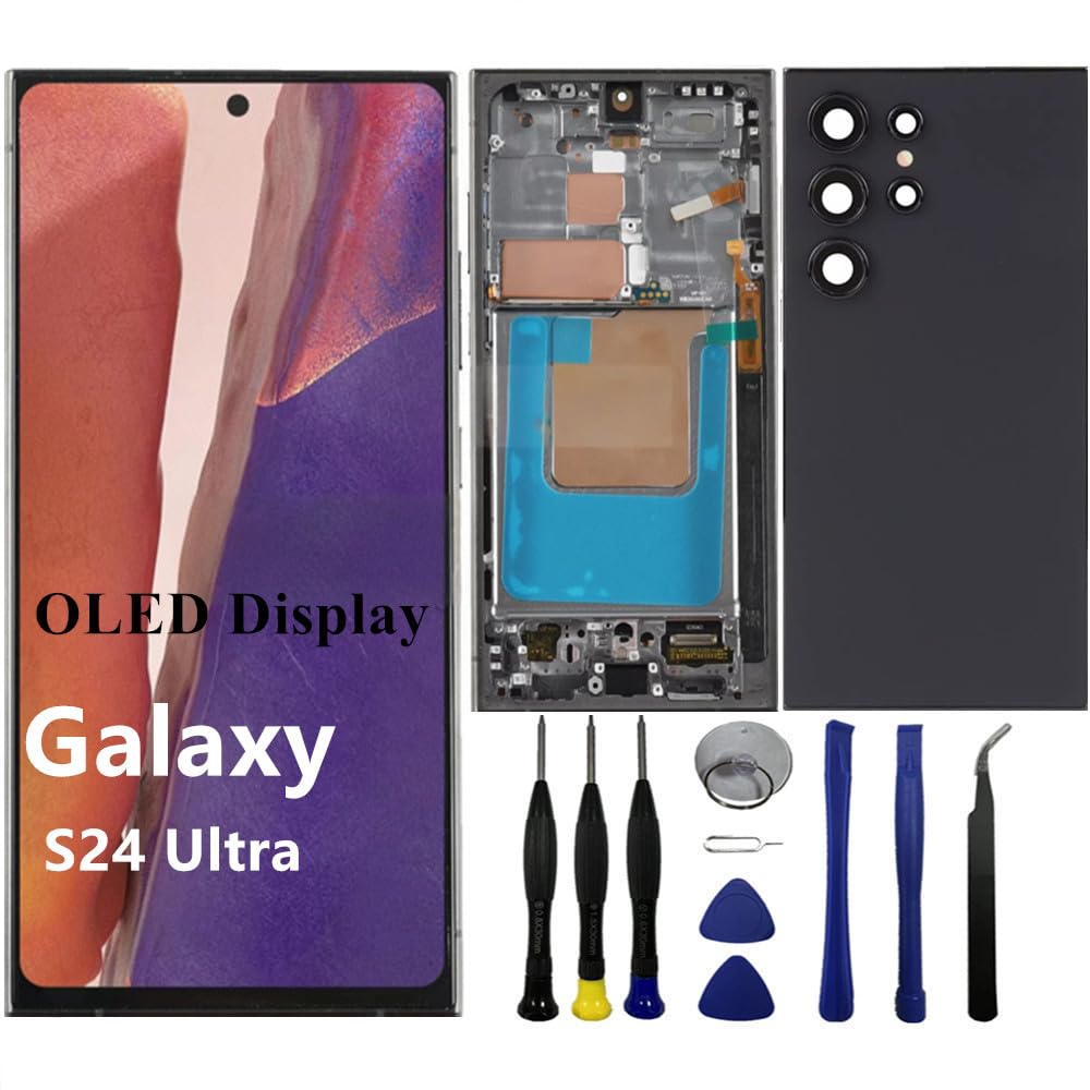 Photo 1 of OLED for Samsung Galaxy S24ultra 5G S928U S928U1 S928E LCD Display Touch Screen Digitizer Assembly S24 Ultra Screen Replacement Support Fingerprint+S-Pen (with Black Frame+Back Cover+Tools)