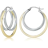 Sterling Silver Square-Tube Triple Round Hoop Earrings