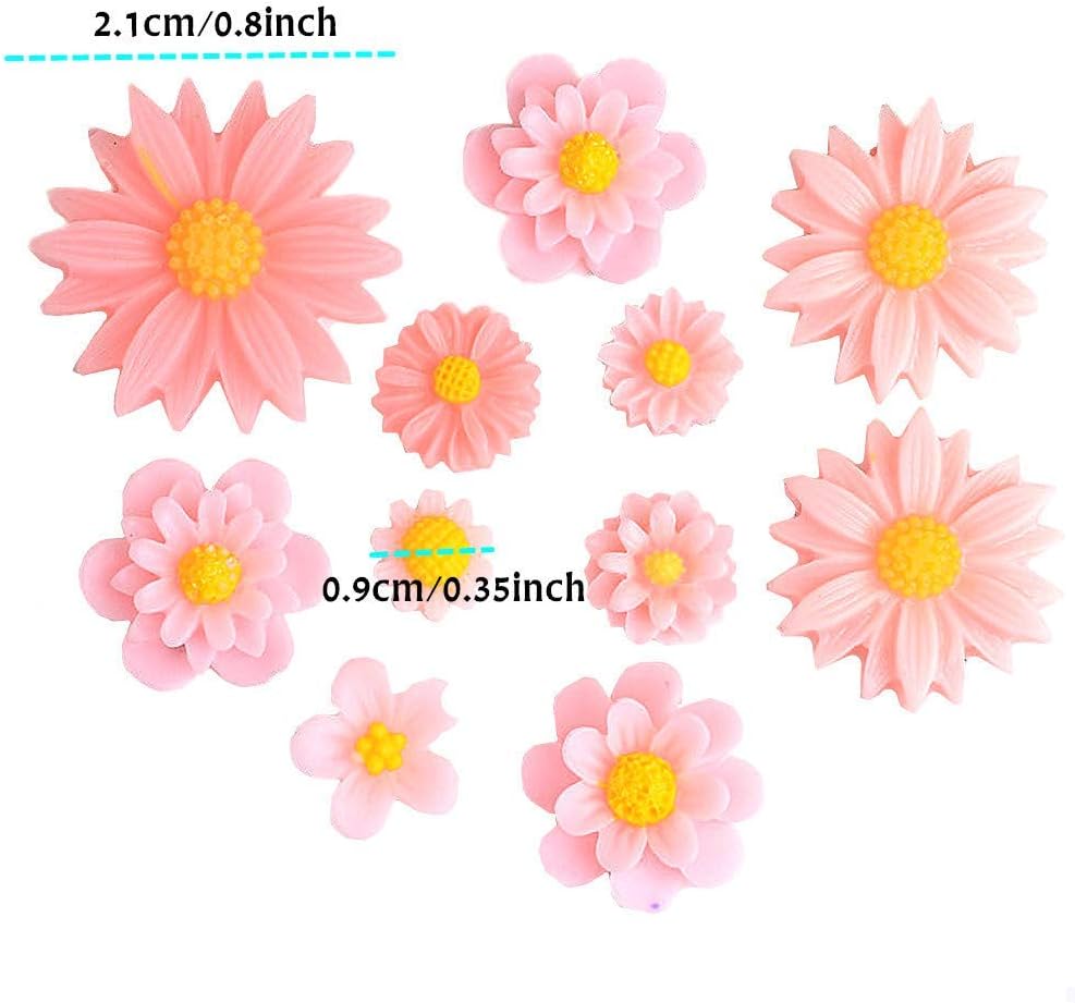 44 Pack Flower Resin Charms Daisy Peony Plastic Flatback Loose Beads for Jewellery Making Scrapbooking Phone Case Decor Hair Accessories Fairy Garden Decor (Random) - Image 3
