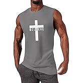 iudam Men's Cotton Graphic Tank Tops Jesus Cross Believe Printed Faith Christian Shirts