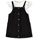 HINTINA 2-7 Years Toddler Girl Butterfly Sleeve Tee Corduroy Button Down Overall Dress Set