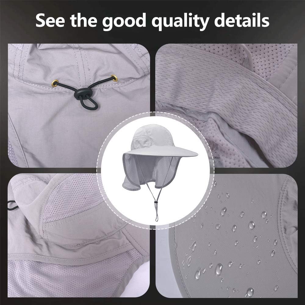 Lenikis Unisex Outdoor Activities UV Protecting Sun Hats with Neck Flap Black Grey: Clothing