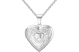 KunBead Open Heart Picture Locket Pendant Necklace Letter A-Z Initial Photo Locket Necklaces for Picture-Stainless Steel