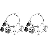 FEELMEM Travel Earring Earth Airplane Charm Big Circle Hoop Earrings Aviation Gifts Jewelry For Traveler Flight Attendant