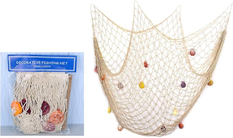 Lingreal Filet De Peche Avec Coquillages Bord De Mer Plage Decor Mediterraneen Pour La Maison Maison Salon Chambre Decoration Murale Plage Parti Style Nautique Theme Cremeux Blanc Et Bleu Amazon Fr Cuisine