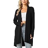 LazyCozy Women's Lightweight Long Sleeve Draped Cardigan Slouchy Open Front Cover Up Stretch Jersey Sweater