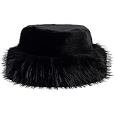 HH HOFNEN Winter Bucket Hat Fluffy Faux Fur Fisherman Plush Warm Hats Cute Fuzzy Bucket Hat for Women