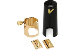 Vandoren LC08P Optimum Ligature and Plastic Cap for Tenor Saxophone Gilded with 3 Interchangeable Pressure Plates, Black