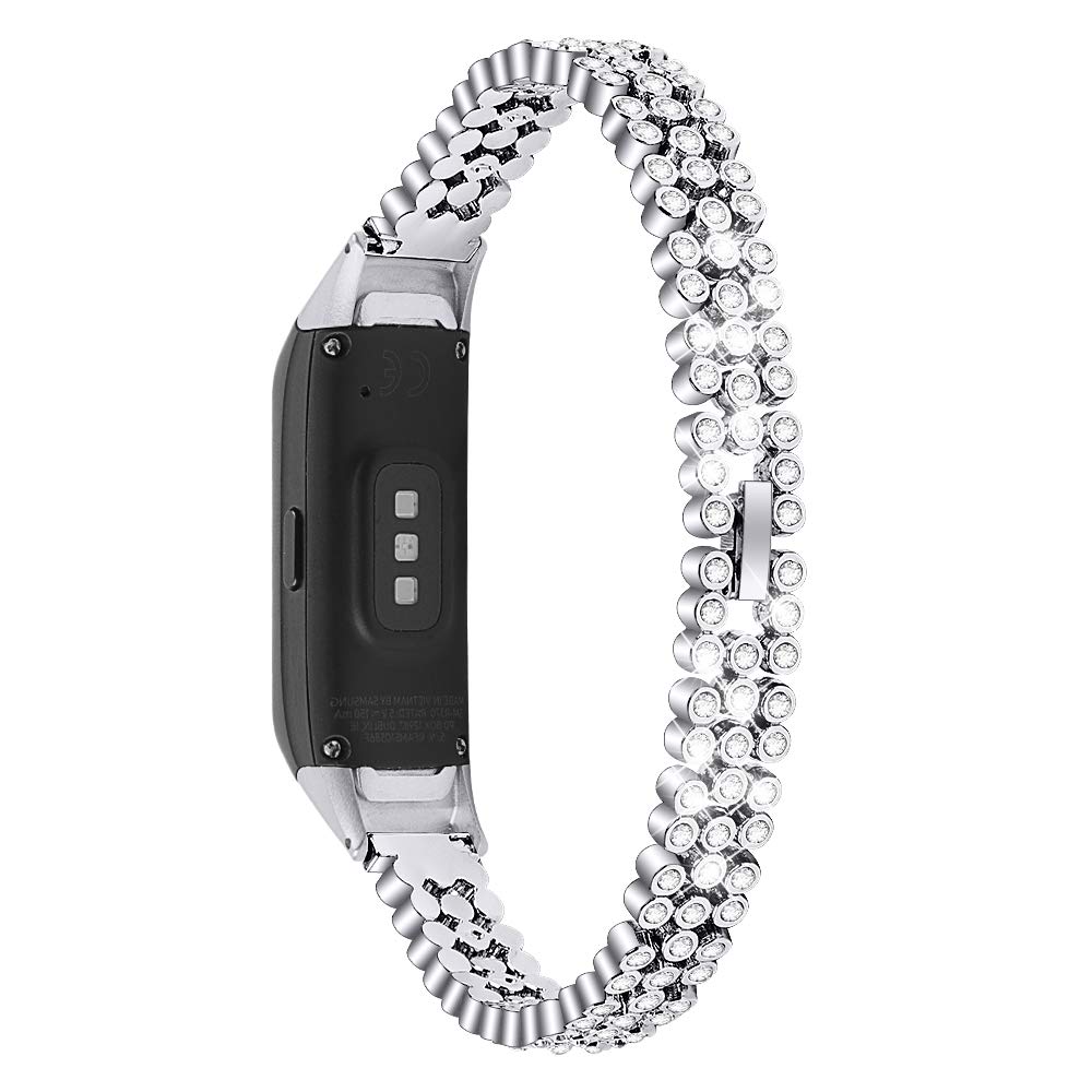Chofit Replacement Straps Compatible with Samsung Galaxy Fit SM-R370 Strap, Metal Stainless Steel Wristband With Rhinestones Bling Bling Bracelet Band for Galaxy Fit SM-R370 (Silver)