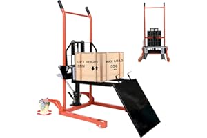 FBOJOY Material Lift,Pallet Stacker,Manual Forklift,Fork Lift,Maximum 550lbs Load-Bearing Capacity 35 Inches Lifting Height with Rotating Brake Tray