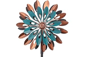 VEWOGARDEN 360° Outdoor Metal Wind Spinners Kinetic Wind Sculptures & Spinners for Yard Garden Lawn Patio Decorations, Blue & Bronze