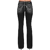 Miss Me Women's Mid-Rise Ziven Wing Stitched Faux Flap Pockets Bootcut Jeans