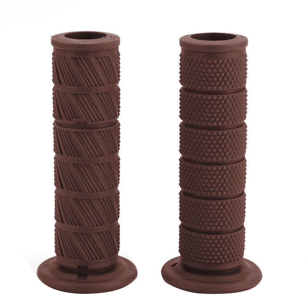 Suuonee Motorcycle Handlebar Grips, 2Pcs 22mm Universal Vintage Motorcycle Handlebar Grips Diagonal Handle Bar Ends[Dark Brown]