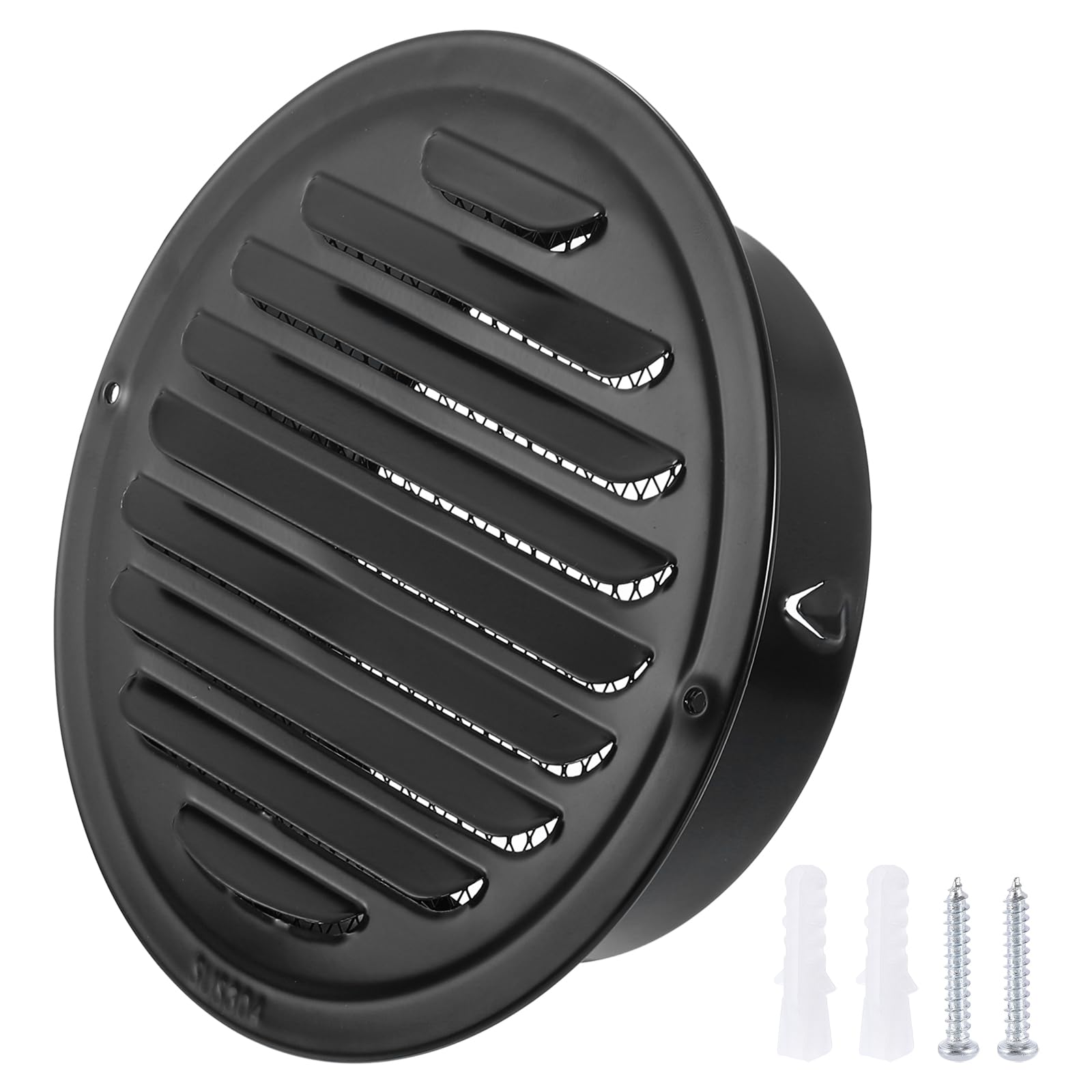 PATIKIL 6" Round Air Vent Cover, 304 Stainless Steel Louvered Wall Inlet Outlet Grill Screen Mesh Ducting Soffit Vent with Screws for Ventilation, Black