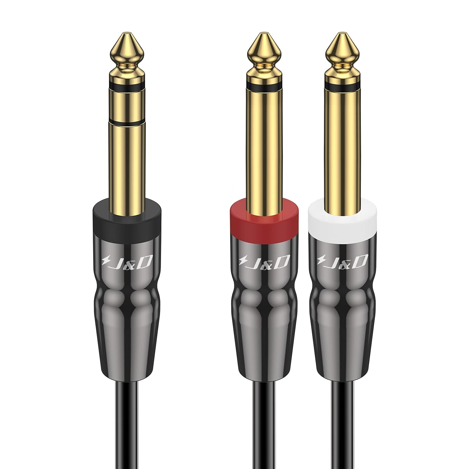 J&D 1/4 Inch TRS to Dual TS Cable, Gold-Plated 6.35mm Stereo Male to 2 Mono Male Y-Splitter Breakout Adapter for Audio Interface, Mixer, Studio Equipment, 0.9 m