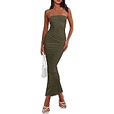 PRETTYGARDEN Women's Ribbed Maxi Bodycon Dress Summer Strapless Tube Y2K Party Club Long Dresses