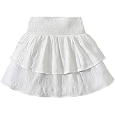RoseSeek Girl's Tiered Layer Shirred Boho Smocked Skirts Casual Cute High Waisted Pleated Ruffle Flowy Elastic Skirts