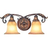 Livex Lighting 8552-63 Villa Verona 2 Light Verona Bronze Finish Vanity Bath with Aged Gold Leaf Accents and Rustic Art Glass