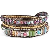 YGLINE Boho Handmade Wrap Leather Tube Crystal Stone Bracelet for Women