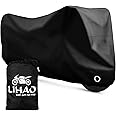 LIHAO Motorcycle Cover, Waterproof Motorbike Cover Outdoor Motorcycle Shelter Rain Dust UV Protector with Lock-Hole & Storage Bag, 300D, All Weather