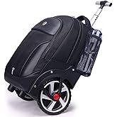 WMHYLYH Rolling Backpack with Wheels, Waterproof Backpack with Large Wheels for Business and Travel Commuter, Carry on Backpack with Laptop Compartment for Women and Men Adult (Black, 20inch)
