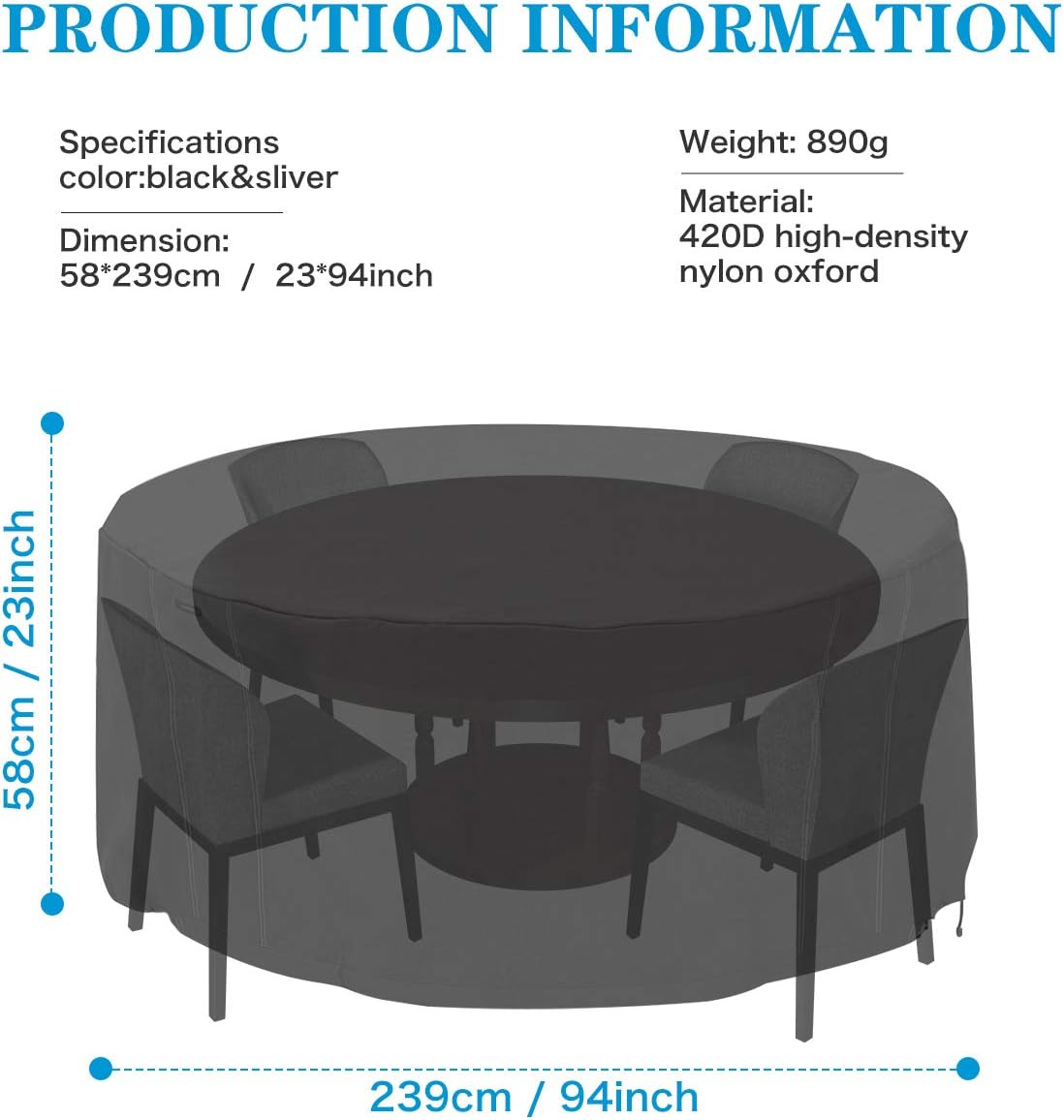 NASUM Patio Furniture Covers, Waterproof Round Patio Table & Chair Set Cover, 94 x 23 Inches, Heavy Duty and UV Resistant Outdoor Furniture Cover.: Kitchen & Dining