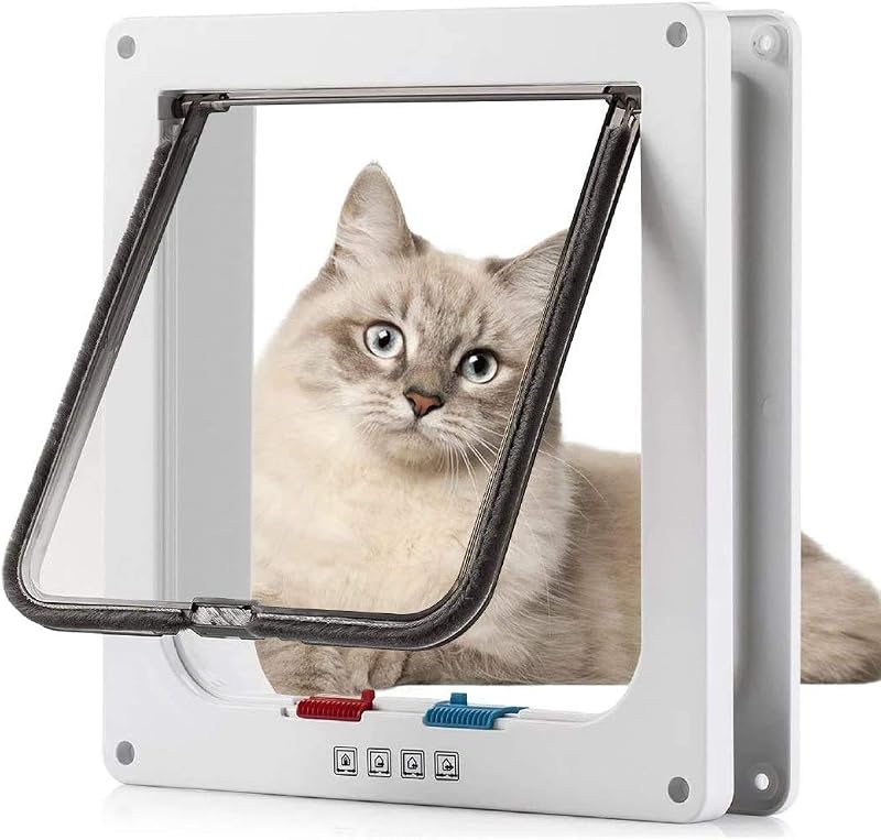 Puerta para Gato con Cierre magnético de 4 vías, Puerta para Mascotas para Gatos y Perros pequeños, Puerta para Gatos con túnel XL Blanco 20 x 22 x 5.5 cm