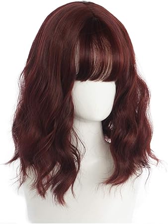 Amazon Co Jp Fengkuo 即席めん類の巻き毛の長い髪前髪ふわふわ天然ウィッグ フルウィッグ Color Wine Red ビューティー