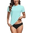 Bonneuitbebe Women's Swim Shirt UPF 50+ Short Sleeve Rash Guard UV Sun Protection Swimsuit Bathing Suit Top