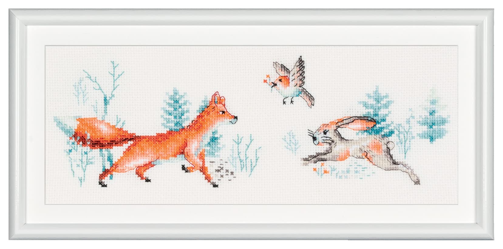 DUTCH STITCH BROTHERS - Counted Cross Stitch Kit - DSB008L - Forest Friends - White Linen - 3.9 x 11.8 Inch - DIY for Adults