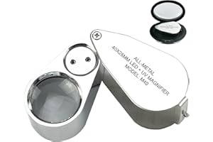 Pineapple 40X Jewelers Loupe with Light, UV Lighted Magnifying Glass Eye Loop, LED Illuminated Metal Pocket Magnifier for Jewelry, Currency, Plants, Coins, Diamonds, Stamps