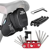 WOTOW 14 in 1 Bike Repair Tool Kit &amp; Bike Saddle Bag | Bike Chain Tool Hex Key Wrench Maintain Accessories Multitool Set, Portable Under Seat Bag for Road Mountain Commuter Bicycle
