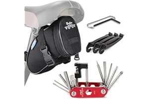 WOTOW Bike Repair Tool Kit & Bike Saddle Bag, 14 in 1 Bike Chain Tool Hex Key Wrench Maintain Accessories Multitool Set with Portable Under Seat Bag for Road Mountain Commuter Bicycle