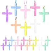 NCPLYGOU 128Pcs Plastic Cross Necklace, 8 Colors Crystal Cross Necklace, Bulk Christian Religious Party Favors,Birthday Gifts for Easter Vacation Sunday School Church